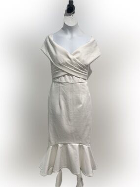 NWT Lady Black Tie White Off-The-Shoulder Mermaid Midi Dress - High-Low Hem